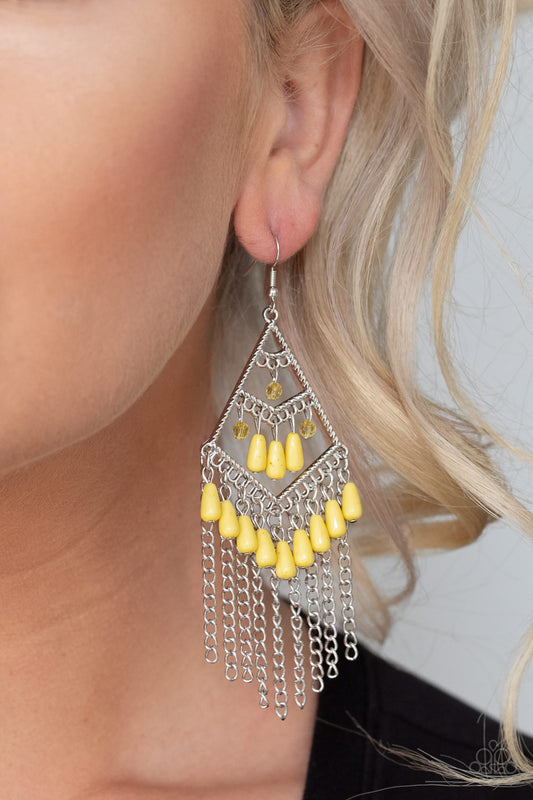 Paparazzi -Trending Transcendence - Yellow Earrings #2090