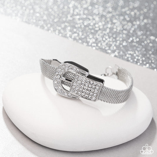 Paparazzi - Boldly Buckled - White Bracelets #B220
