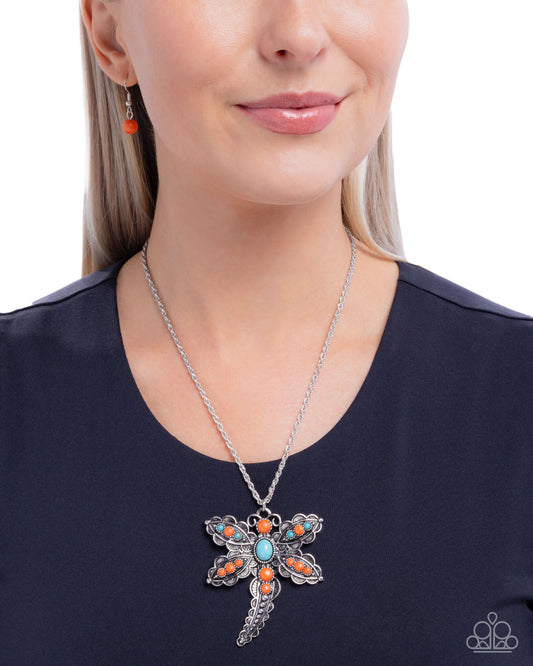 Paparazzi - Dauntless Dragonfly - Orange Necklace #1481