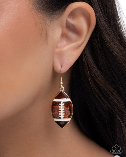 Paparazzi - Football Facade - Brown Earrings #2060