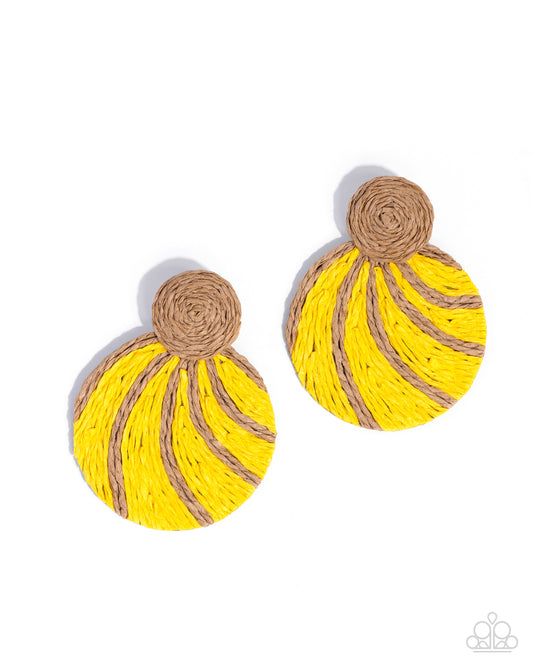 Paparazzi - Woven Waltz - Yellow Earrings #2470