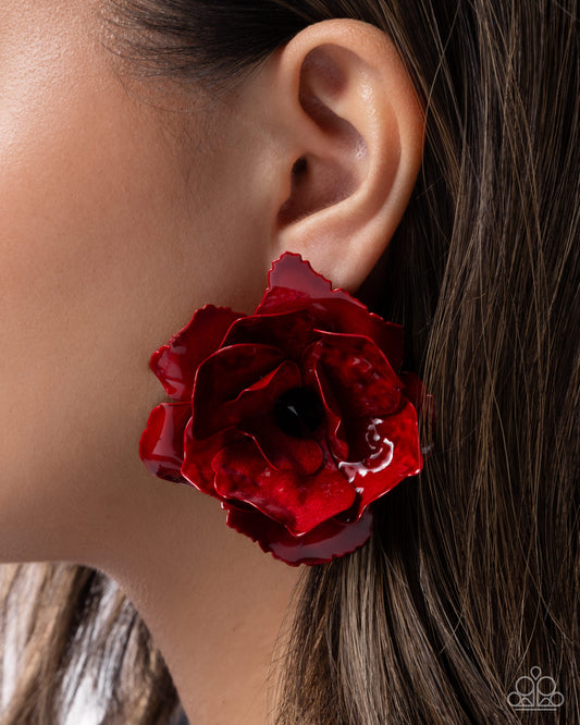 Paparazzi - Baffling Blooms - Red Earrings #1863