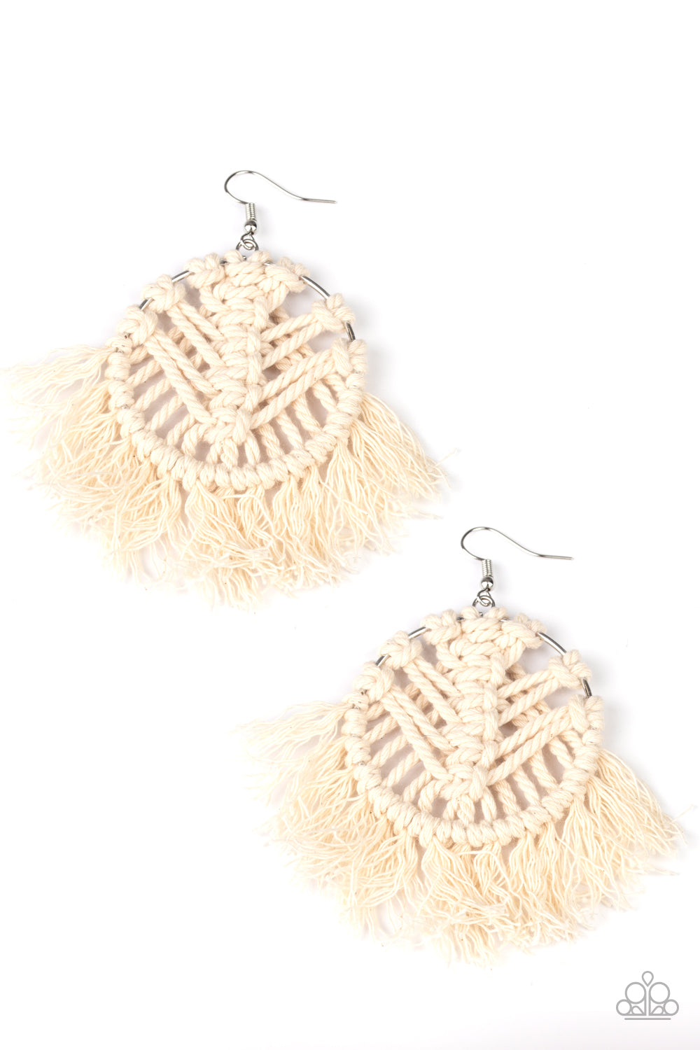Paparazzi - All About MACRAME - White Earrings #1772