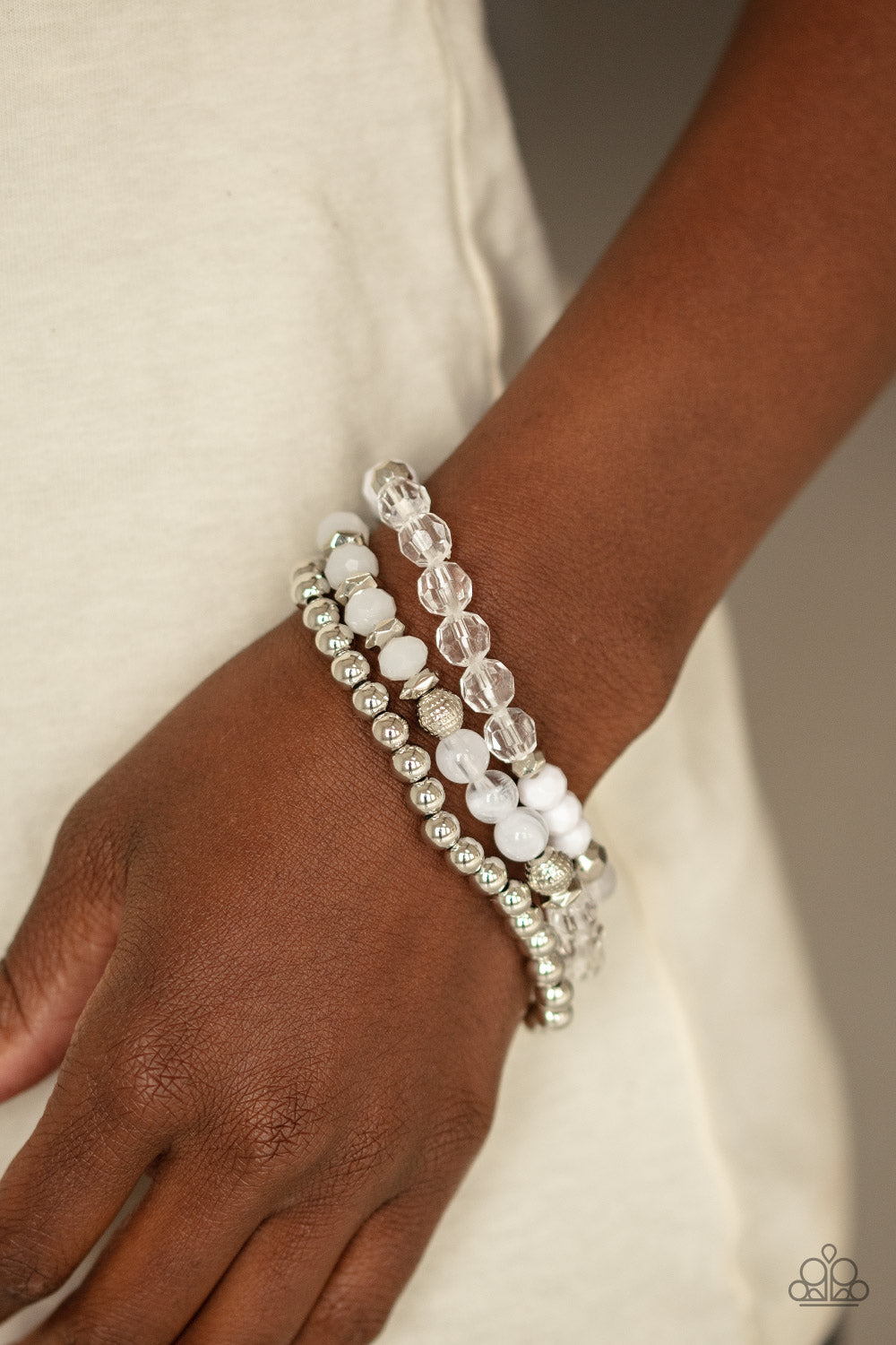 Paparazzi - Sugary Shimmer - White Bracelet #1026