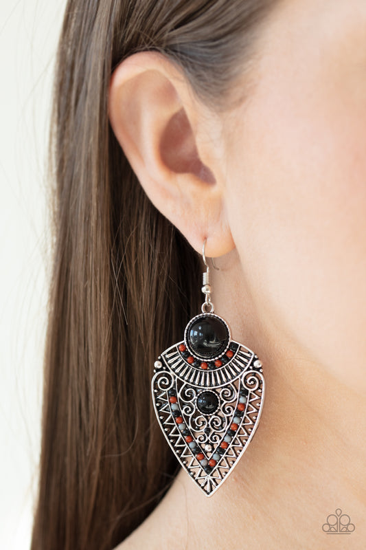 Paparazzi - Tribal Territory - Black Earrings O/D #077