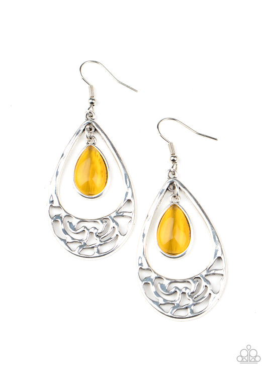 Paparazzi - DEW You Feel Me? - Yellow Earrings #1932