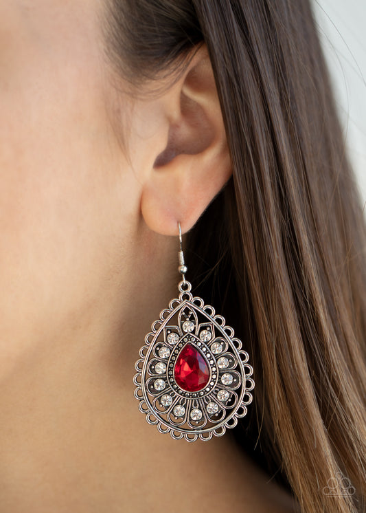 Paparazzi - Eat, Drink, and BEAM Merry - Red Earring #1724
