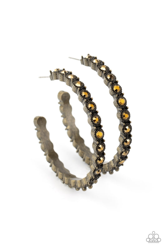Paparazzi - Rhinestone Studded Sass - Brass Earrings #1872