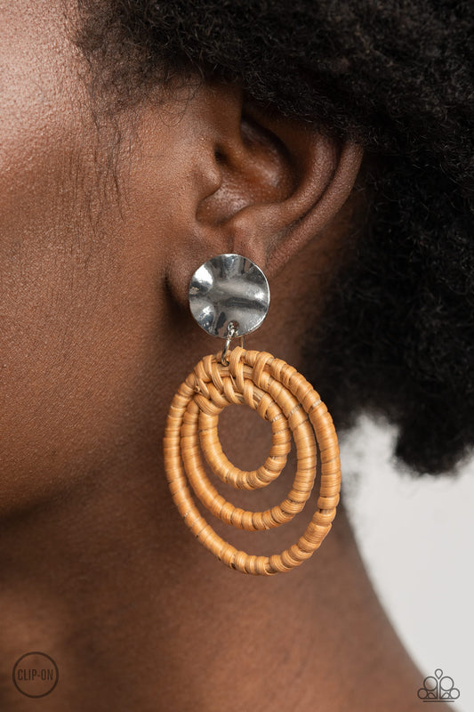Paparazzi - Whimsically Wicker - Brown Earrings #0909