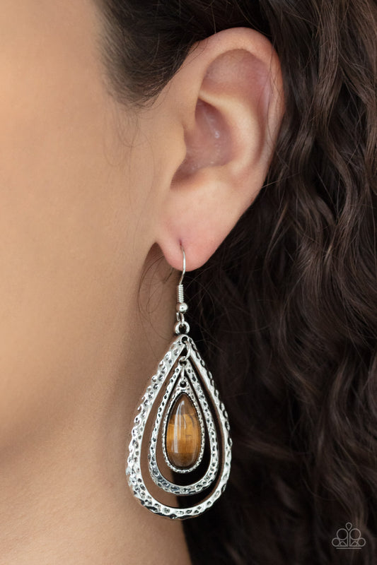 Paparazzi - Teardrop Torrent - Brown Earrings #0673