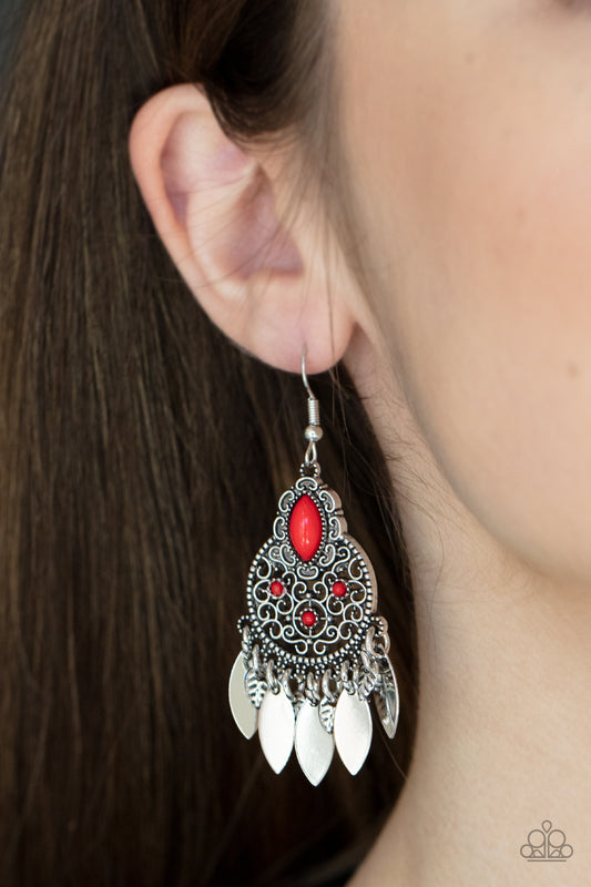 Paparazzi - Galapagos Glamping - Red Earrings #0616