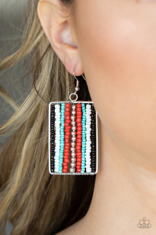 Paparazzi - Beadwork Wonder - Red Earrings #1815