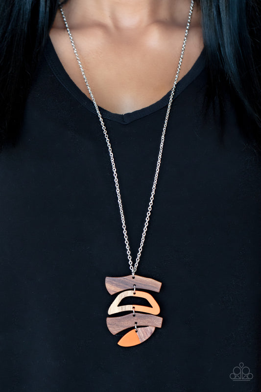 Paparazzi - A WOODWORK In Progress - Orange Necklace #0013