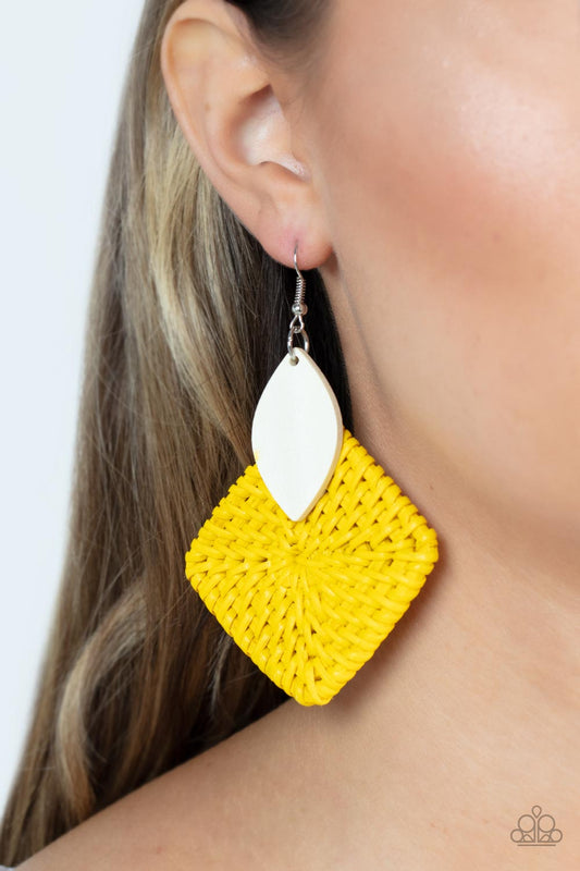 Paparazzi - Sabbatical WEAVE - Yellow Earrings #1878