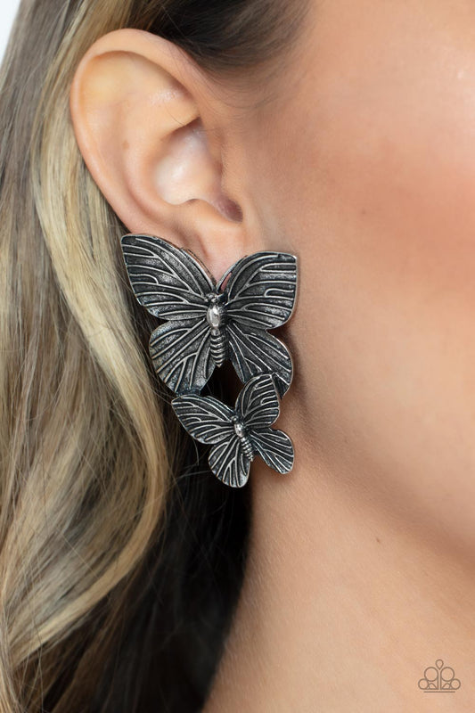 Paparazzi - Blushing Butterflies - Silver Earrings #1842