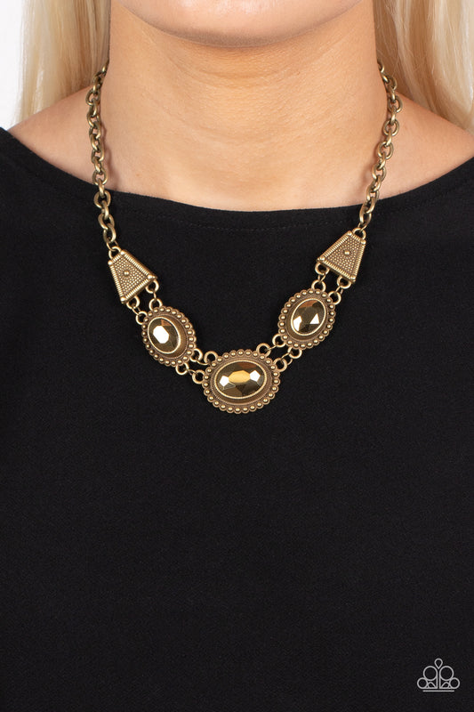 Paparazzi - Textured TRAPEZOID - Brass Necklaces #1315
