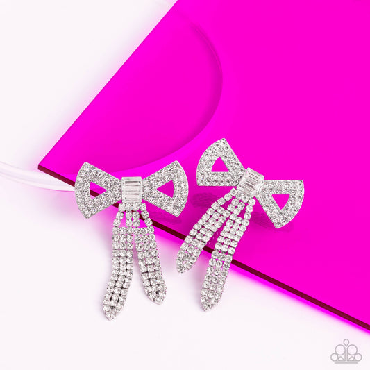 Paparazzi - Just BOW With It - White Earrings #2210