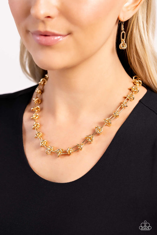 Paparazzi - Knotted Kickoff - Gold Necklaces #2329