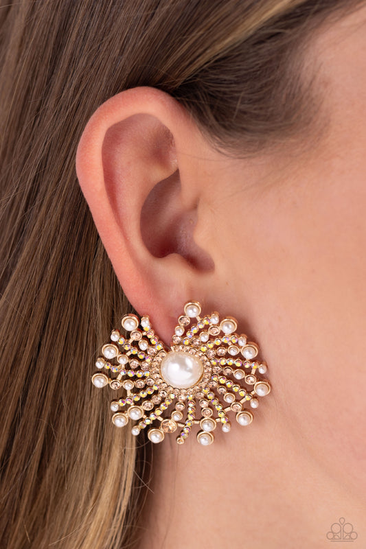 Paparazzi - Fancy Fireworks - Gold Earrings #2255