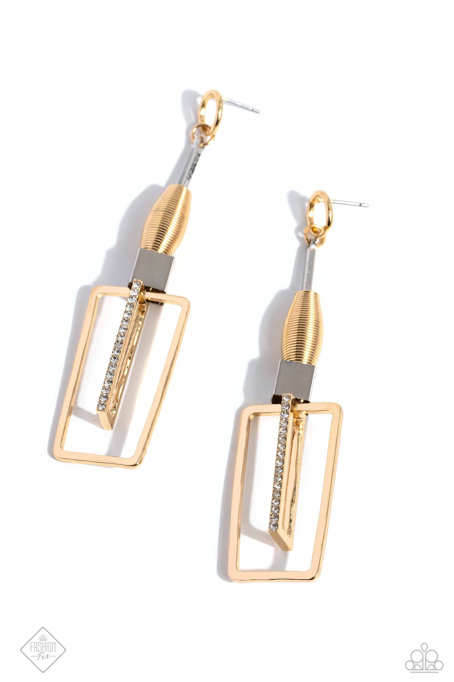 Paparazzi - Clear the SQUARE - Gold Earrings #2260