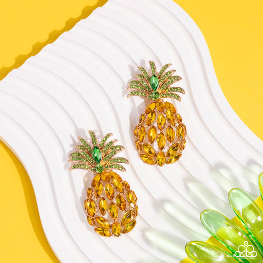 Paparazzi - Pineapple Pizzazz - Yellow Earrings #2276