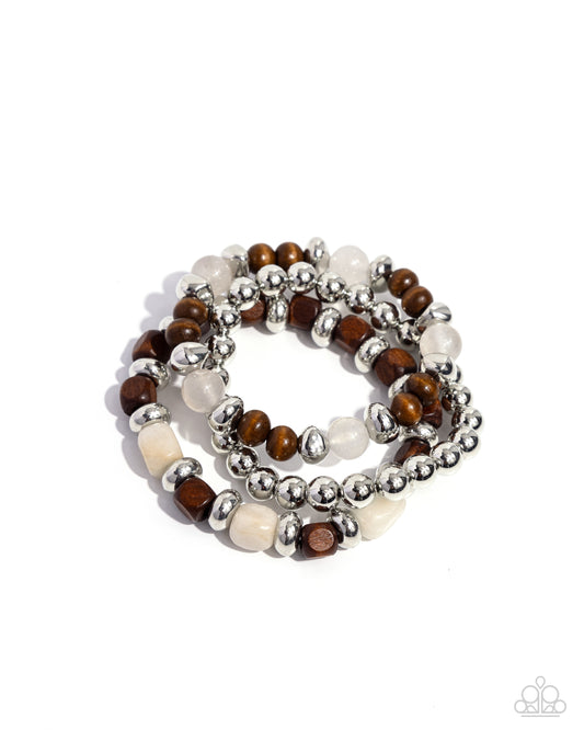 Paparazzi - DIVERSIFIED Wood - Silver Bracelets  #1070