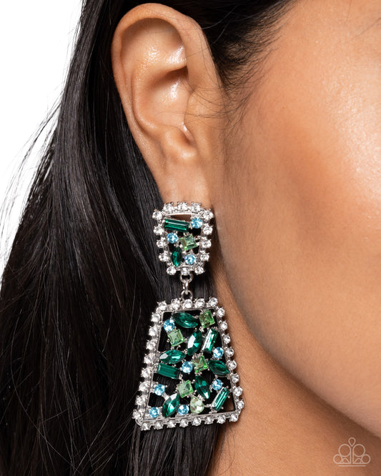 Paparazzi - Glistening Gala - Green Earrings #2494