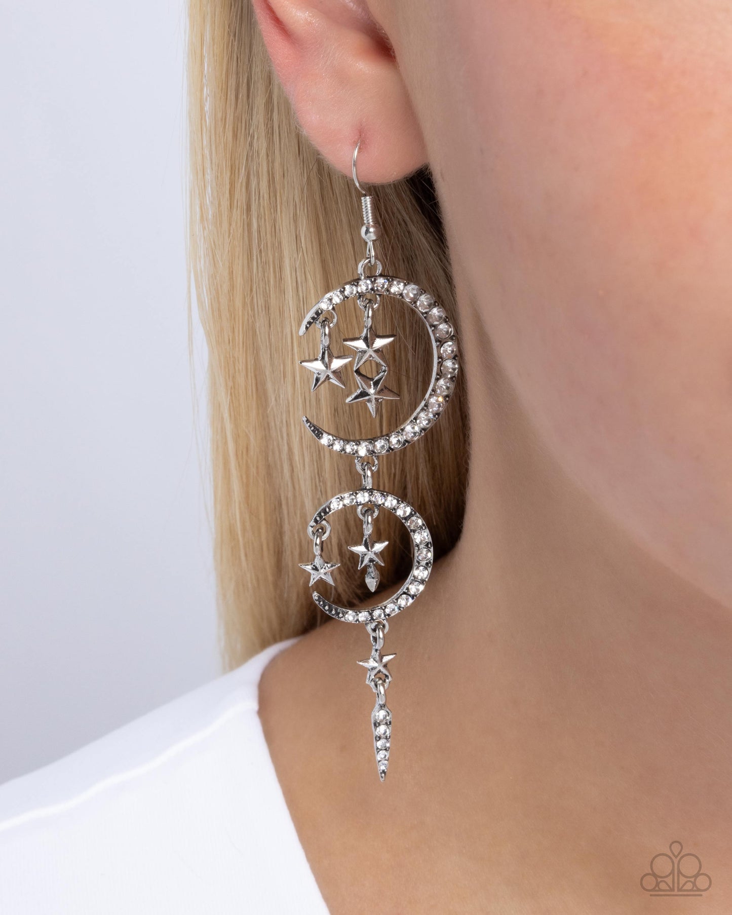 Paparazzi - Celestial Cascade - White Earrings  #2426