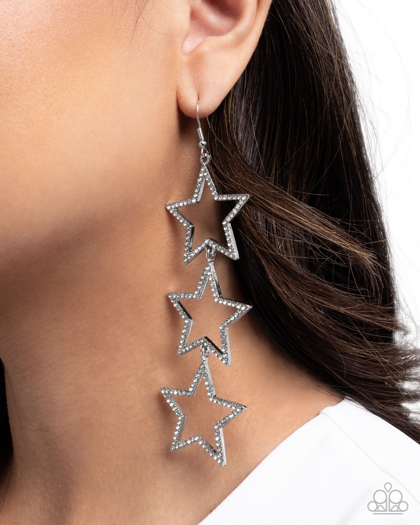 Paparazzi - Star-Crossed Success - White Earrings #1755