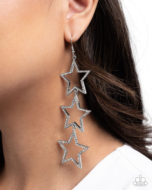 Paparazzi - Star-Crossed Success - White Earrings #1755