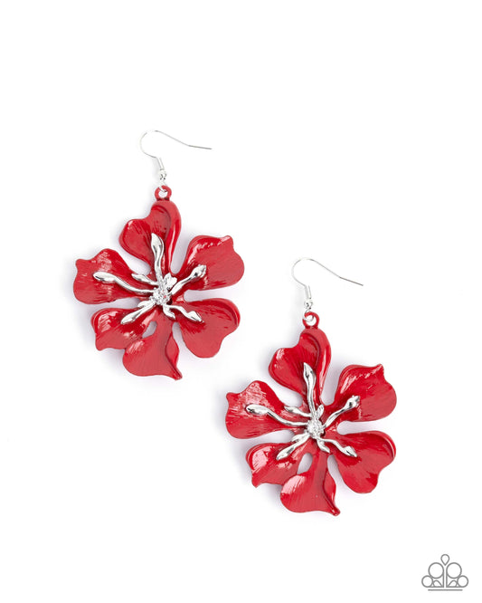 Paparazzi - Floral Faction - Red Earrings