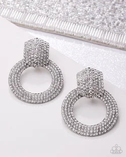 Paparazzi - Earrings Sparkly Safeguard - White Earrings  #2222