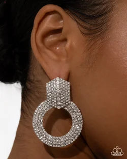 Paparazzi - Earrings Sparkly Safeguard - White Earrings  #2222