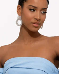 Paparazzi - Earrings Sparkly Safeguard - White Earrings  #2222