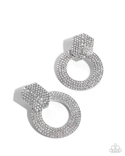 Paparazzi - Earrings Sparkly Safeguard - White Earrings  #2222