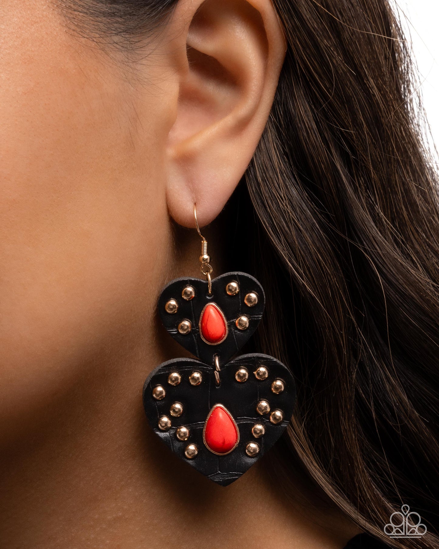 Paparazzi - Studded Sister - Red Earrings #2441