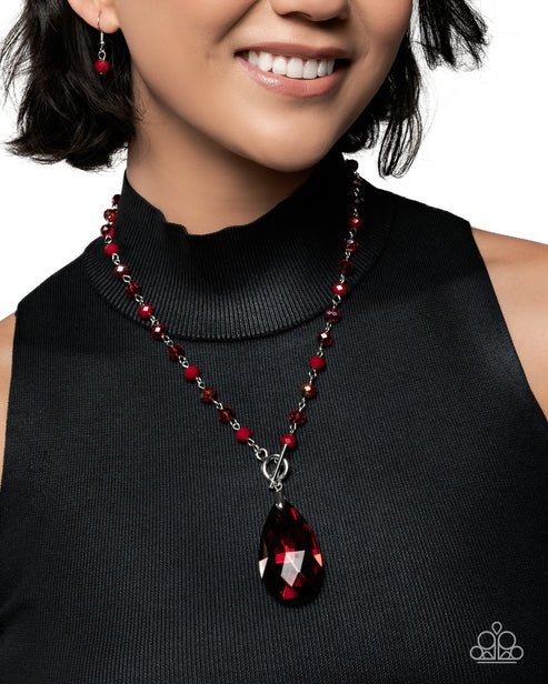 Paparazzi - Teardrop Tale - Red Necklace #0009