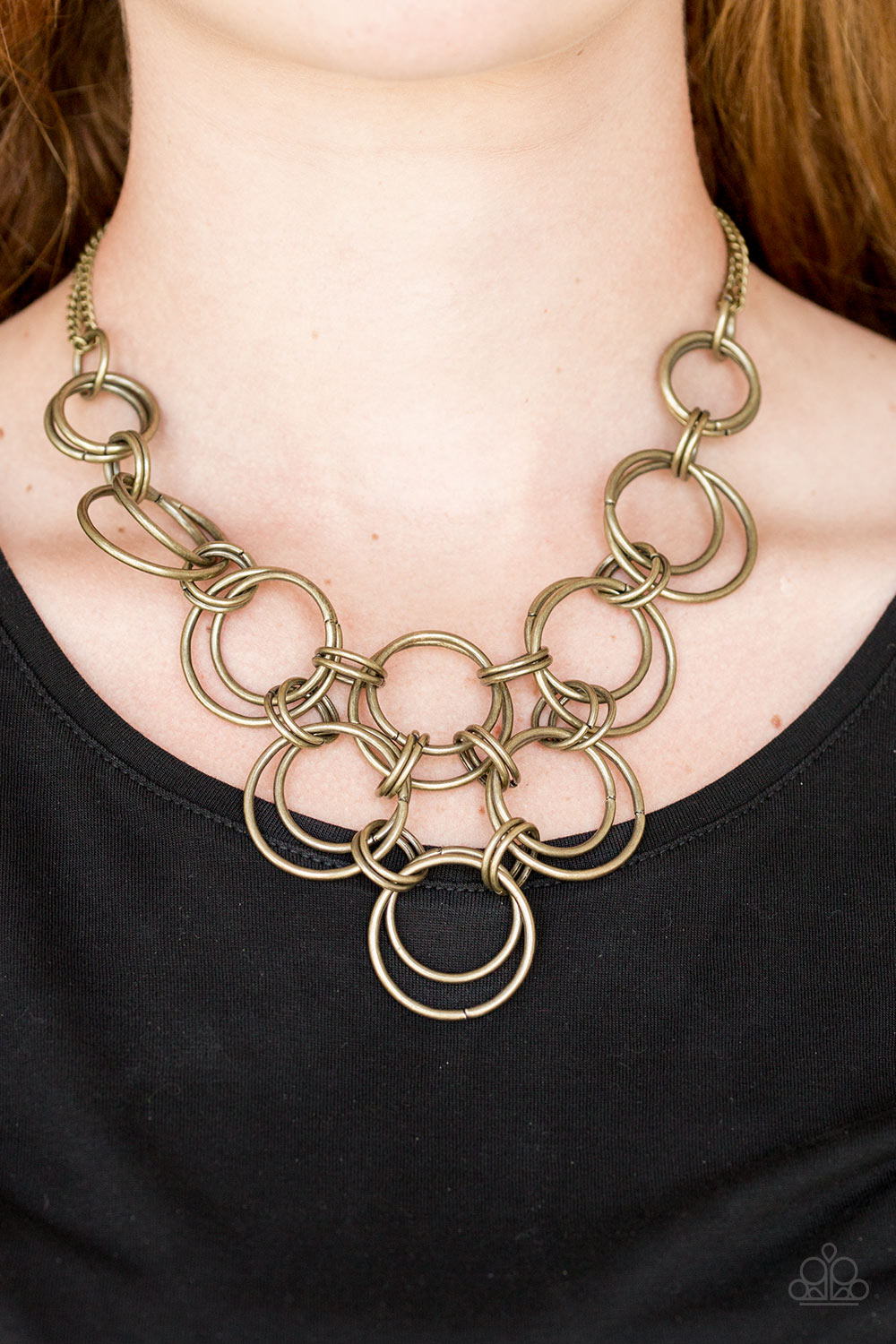 Paparazzi Accessories - Ringing Off The Hook - Brass Necklace  #0150