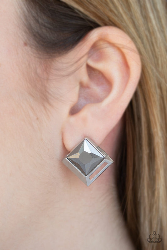 Paparazzi - Stellar Square - Silver Earrings  O/D #112