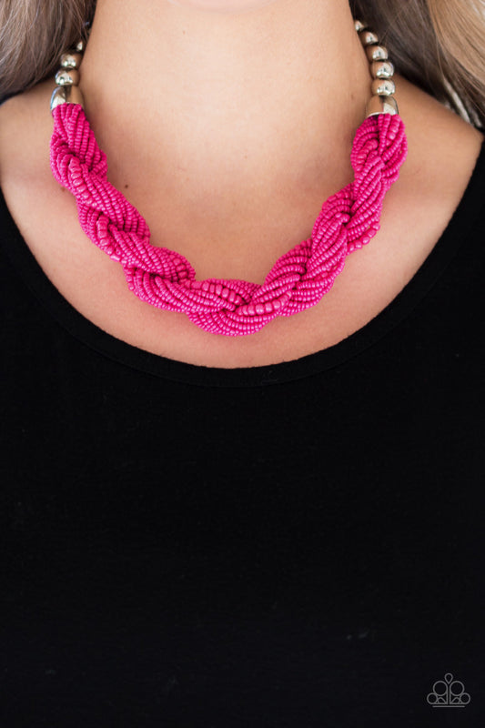 Paparazzi - Savannah Surfin - Pink Necklace  #1522