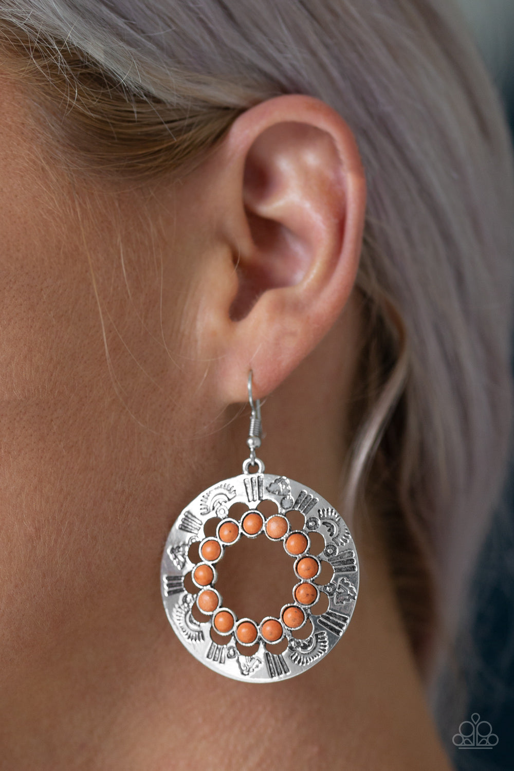 Paparazzi - Organically Omega - Orange Earrings #2243