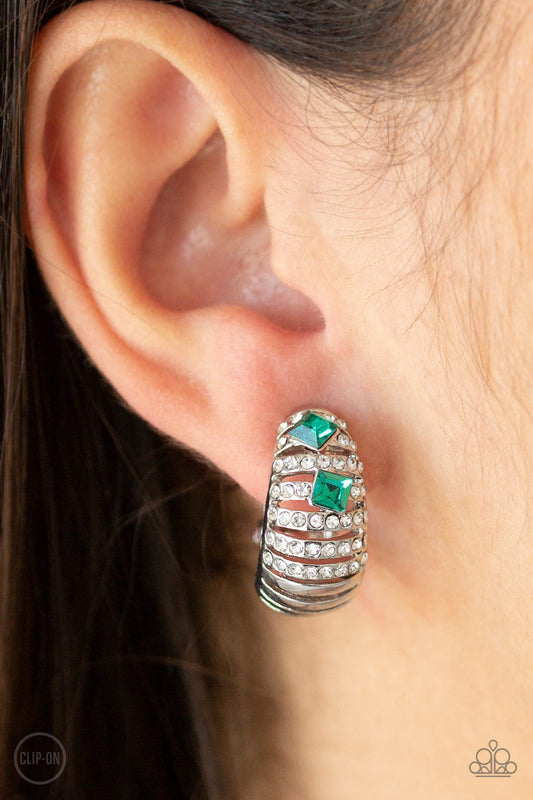 Paparazzi - Bank Tank - Green Earrings  #1806