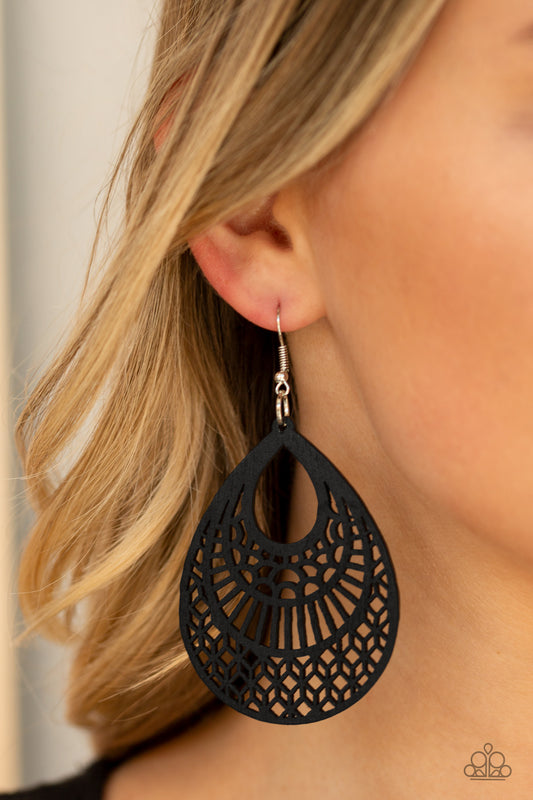 Paparazzi - Shoulda Coulda WOODa - Black Earrings W #060