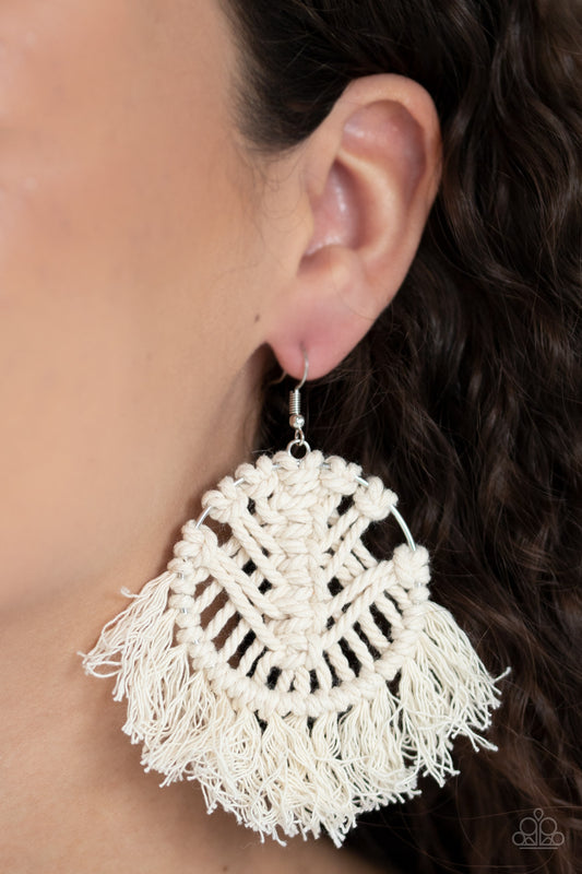 Paparazzi - All About MACRAME - White Earrings  #1772