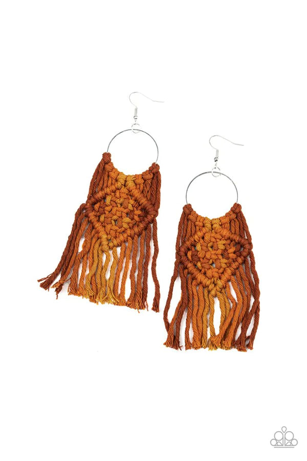 Paparazzi Earring ~ Macrame Rainbow - Brown #1266