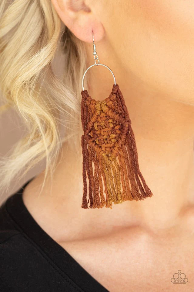 Paparazzi Earring ~ Macrame Rainbow - Brown #1266