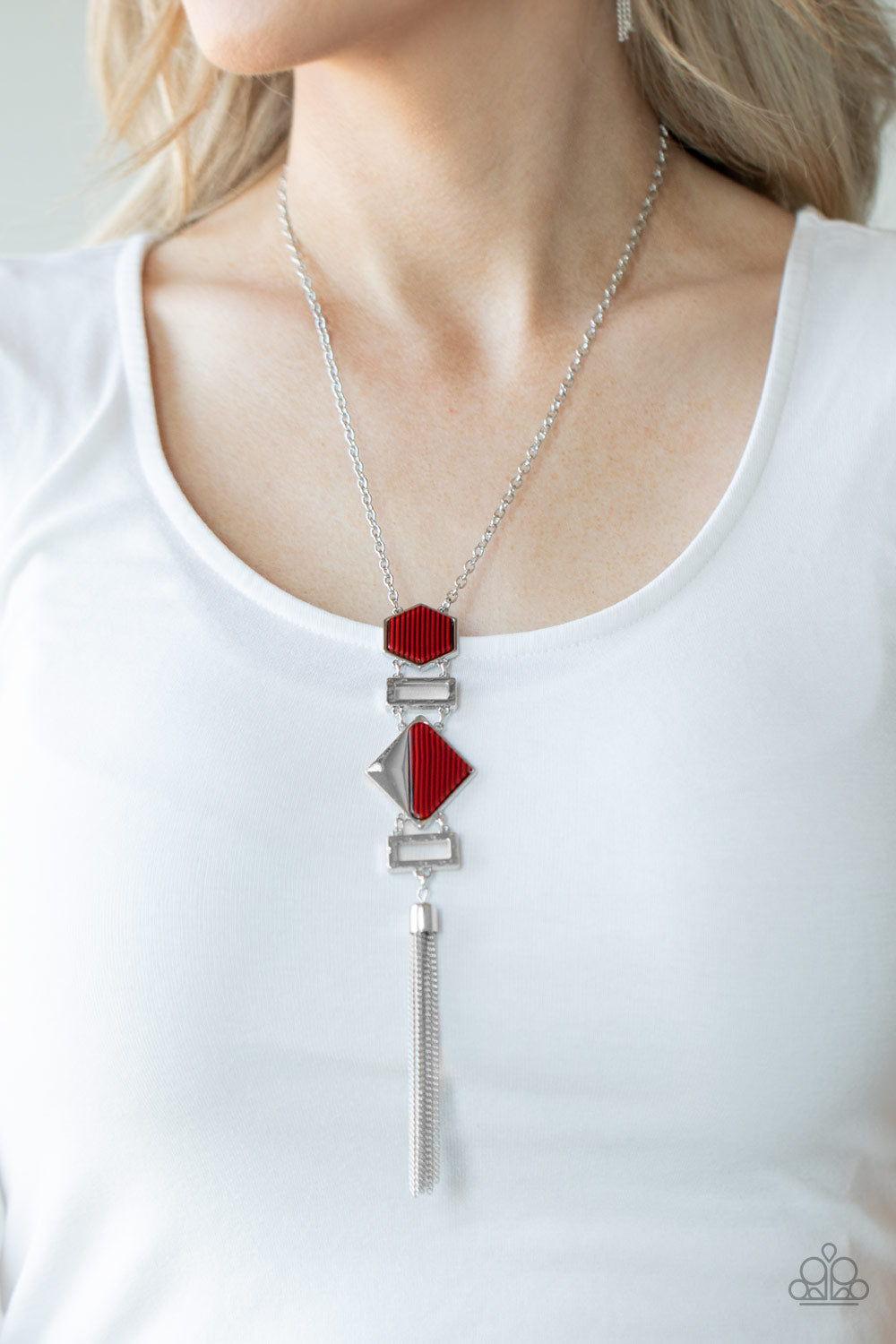 Paparazzi - STRIPE Up a Conversation - Red Necklaces  #1547