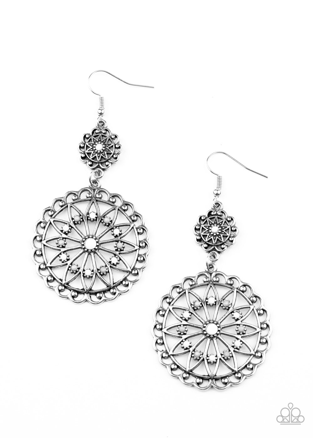 Paparazzi - Beaded Brilliance - White Earrings   #1887