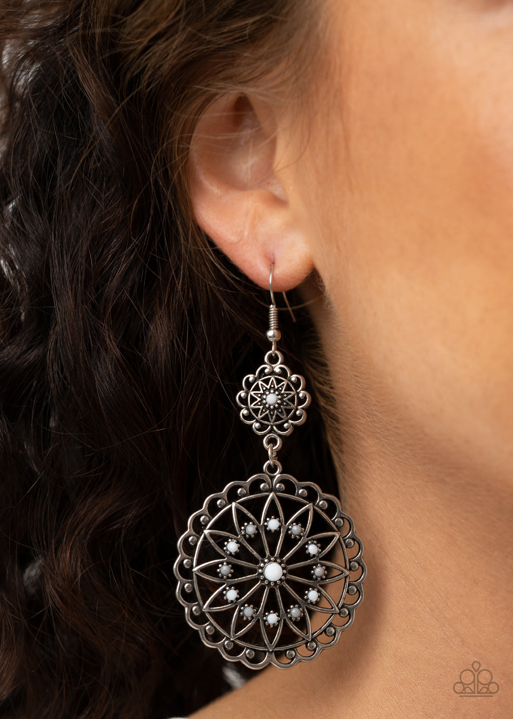 Paparazzi - Beaded Brilliance - White Earrings   #1887