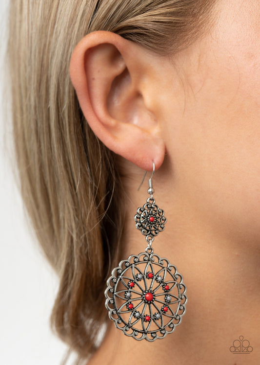 Paparazzi - Beaded Brilliance - Red Earrings  #1888